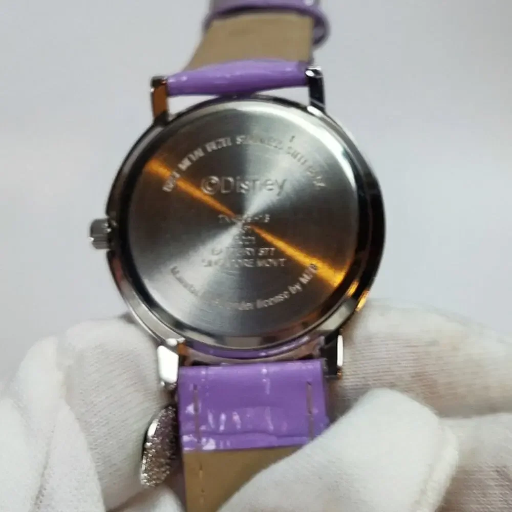 Disney Tinker Bell Charm Watch Purple Strap Rhinestone Bezel
